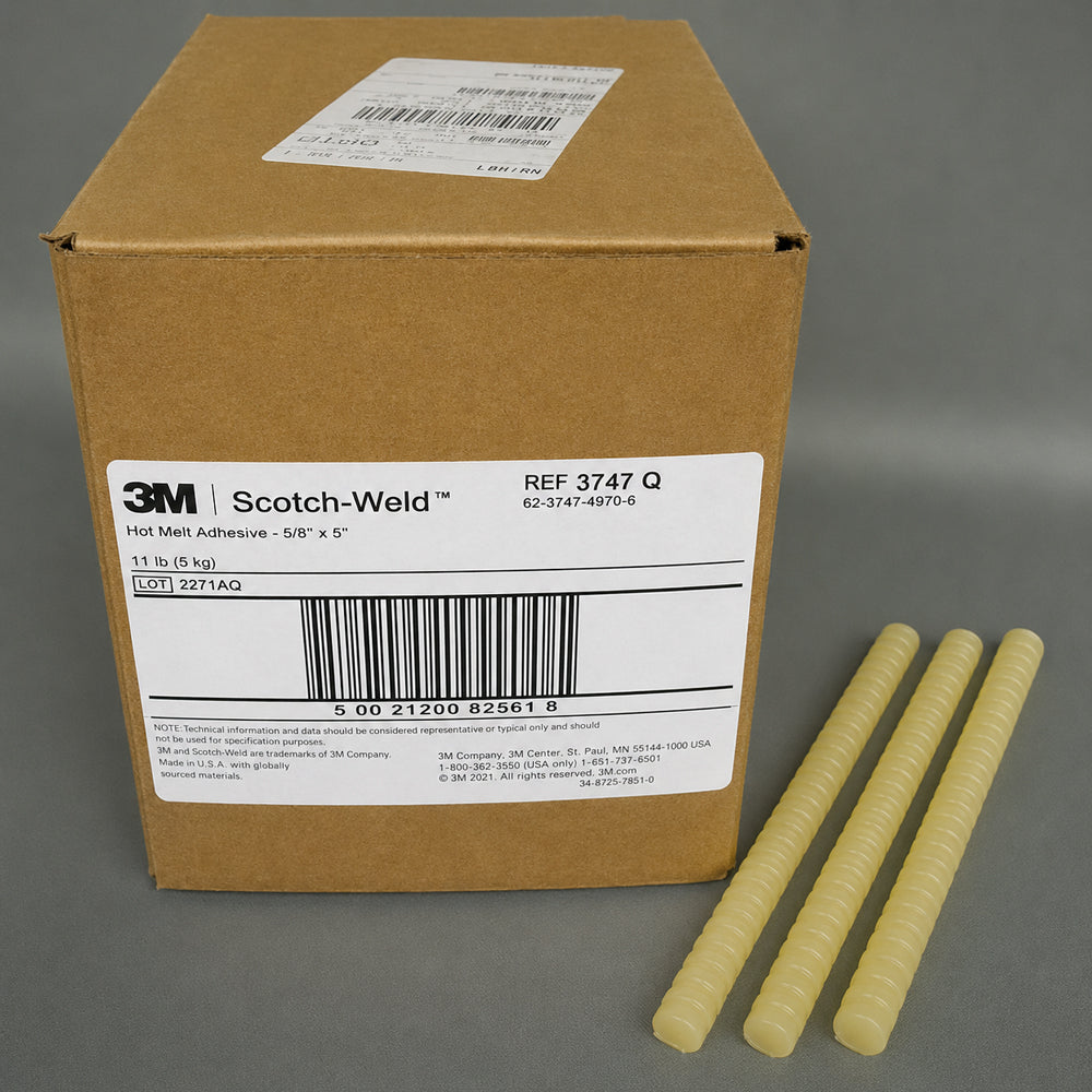 3M 3747Q Tan Hot Melt Adhesive Stick 5/8 x 8 in Flexible Heat Resistant Glue for Wood Plastic Metal