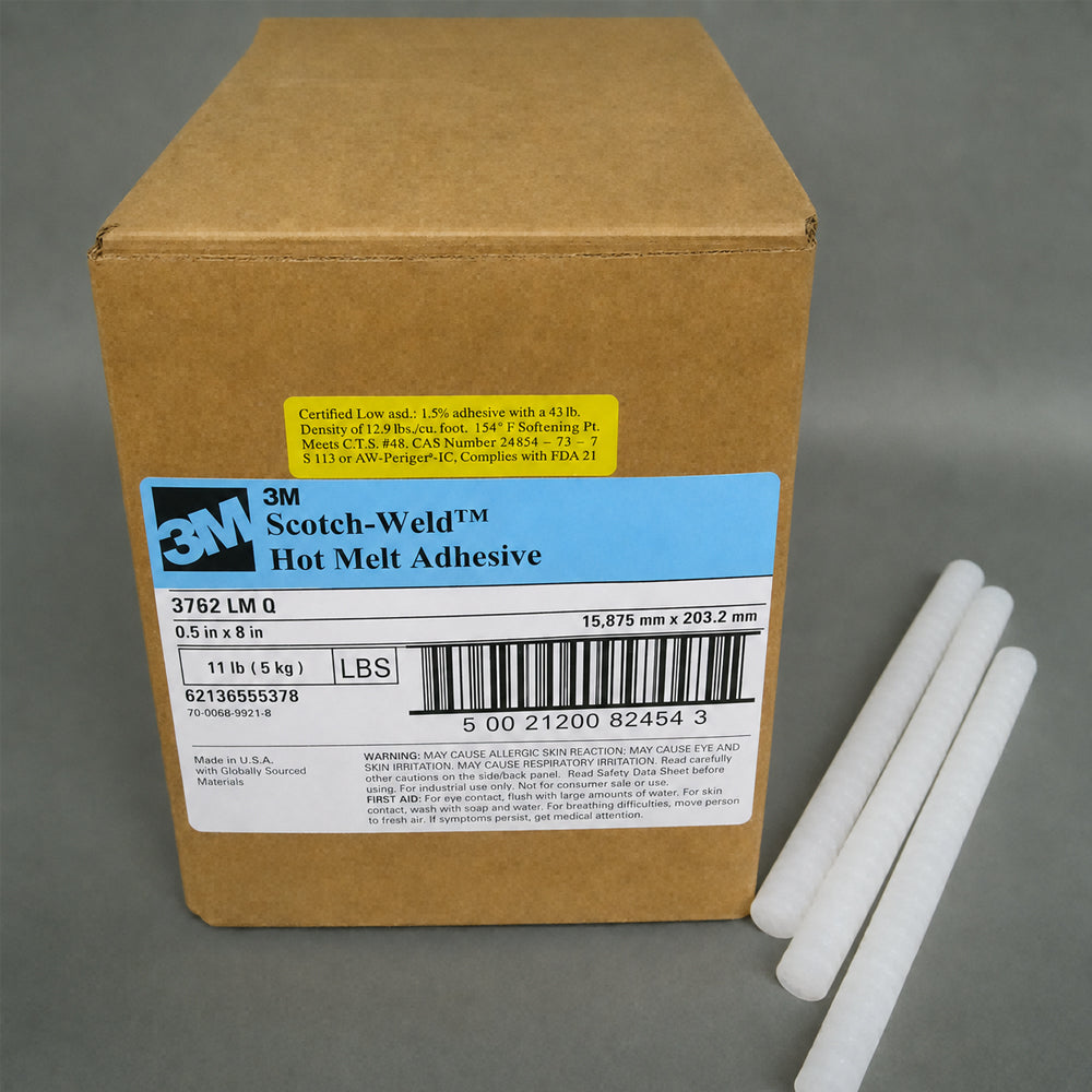 3M 3762LM-Q Light Amber Low Melt Hot Melt Adhesive Stick 5/8 x 8 in for Packaging Wood Foam Bonding